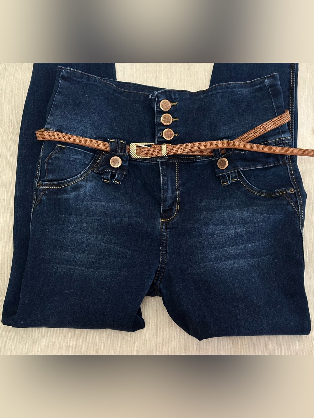 Colombian DIVINA Buttlifting Highwaisted Dark Wash Skinny Blue Jeans w/Belt US 7